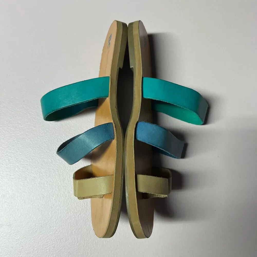 BC Leather Strappy Colorful Slides Sandals Womens 9 Beachy Boho Chic Minimalist